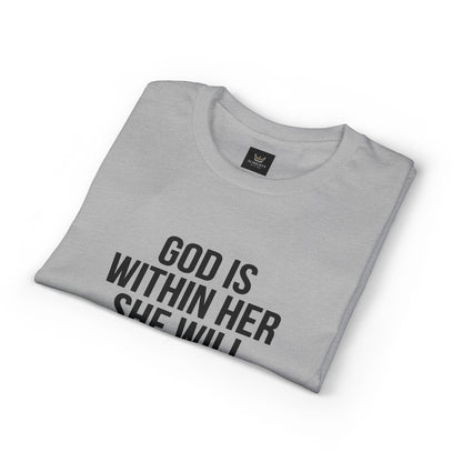 Almighty Attire God Is Within Her Psalm 46:5 Inspirational T-Shirt — Christian Faith Tee for Women