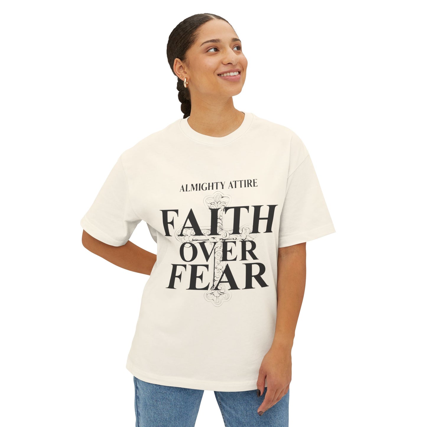 Almighty Attire Faith Over Fear T-Shirt – Bold Cross Inspirational Tee
