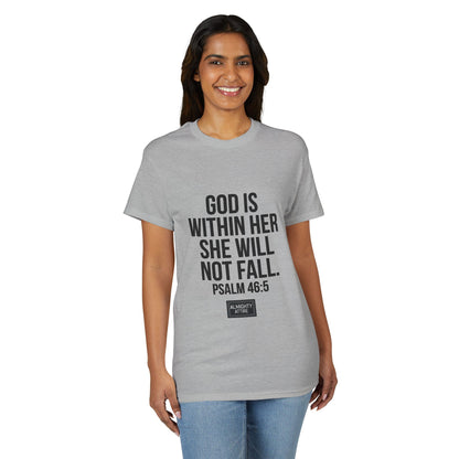 Almighty Attire God Is Within Her Psalm 46:5 Inspirational T-Shirt — Christian Faith Tee for Women