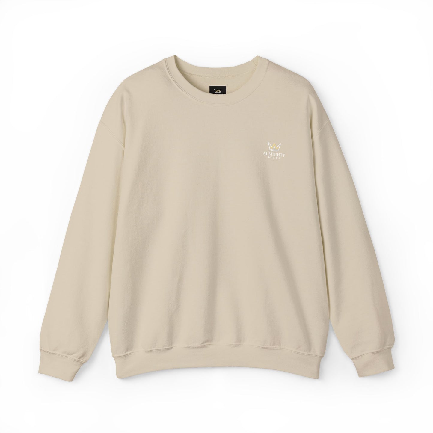 Almighty Attire Gold Crown Crewneck Sweatshirt – Minimal Back Logo Streetwear