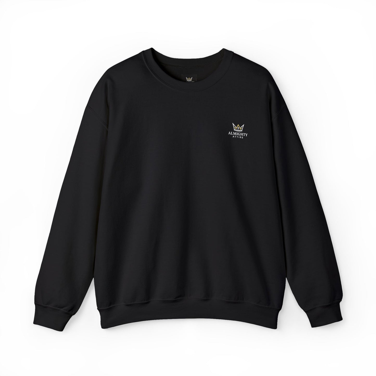 Almighty Attire Gold Crown Crewneck Sweatshirt – Minimal Back Logo Streetwear
