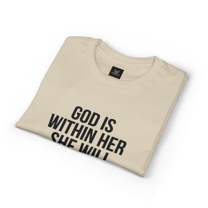 Almighty Attire God Is Within Her Psalm 46:5 Inspirational T-Shirt — Christian Faith Tee for Women