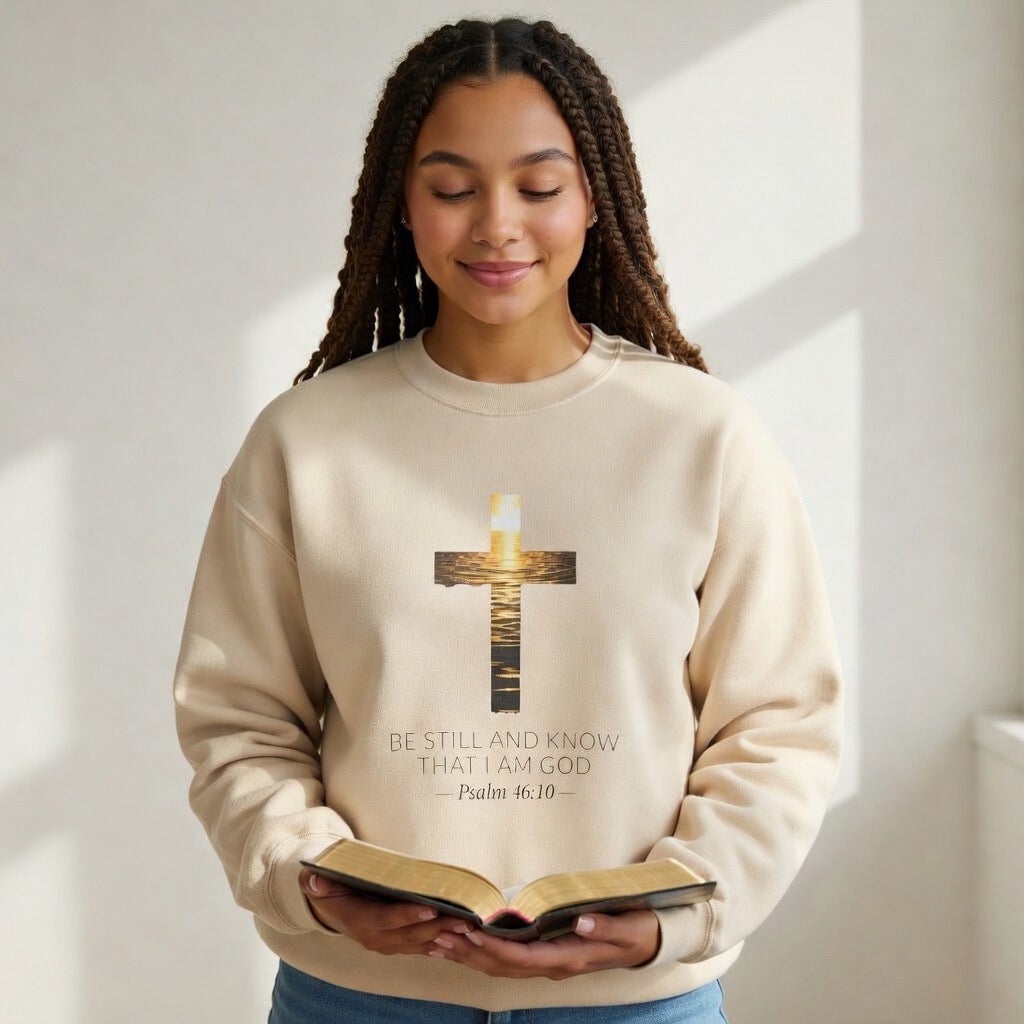 Almighty Attire Be Still & Know Crewneck – Psalm 46:10 Cross Sweatshirt