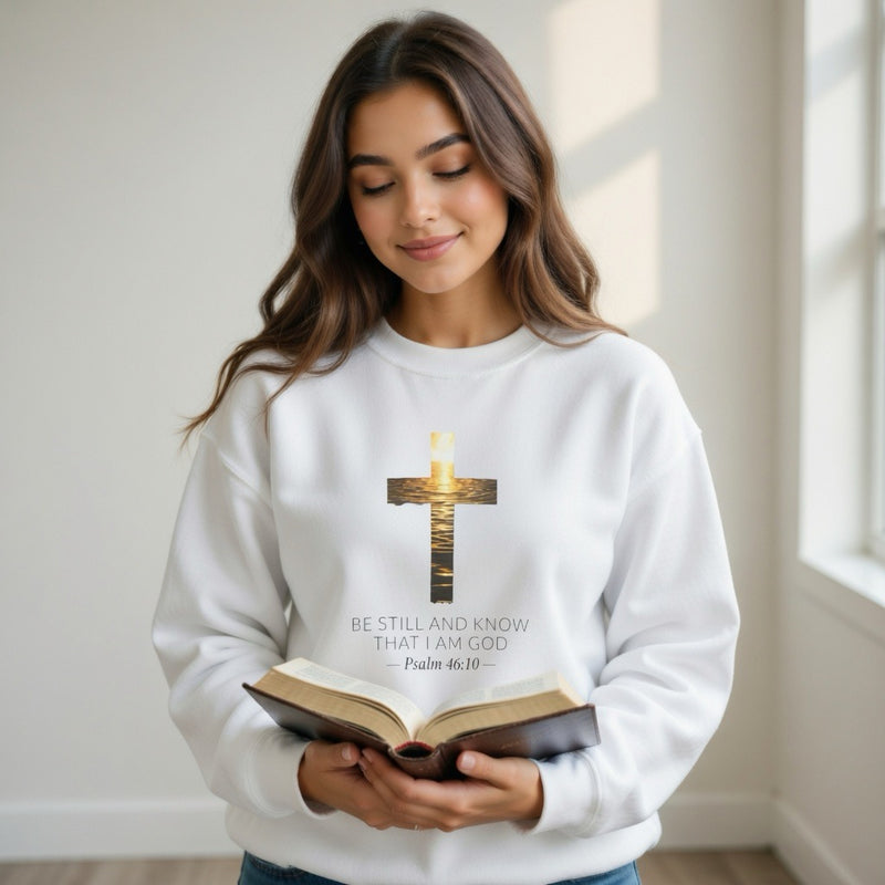 Almighty Attire Be Still & Know Crewneck – Psalm 46:10 Cross Sweatshirt