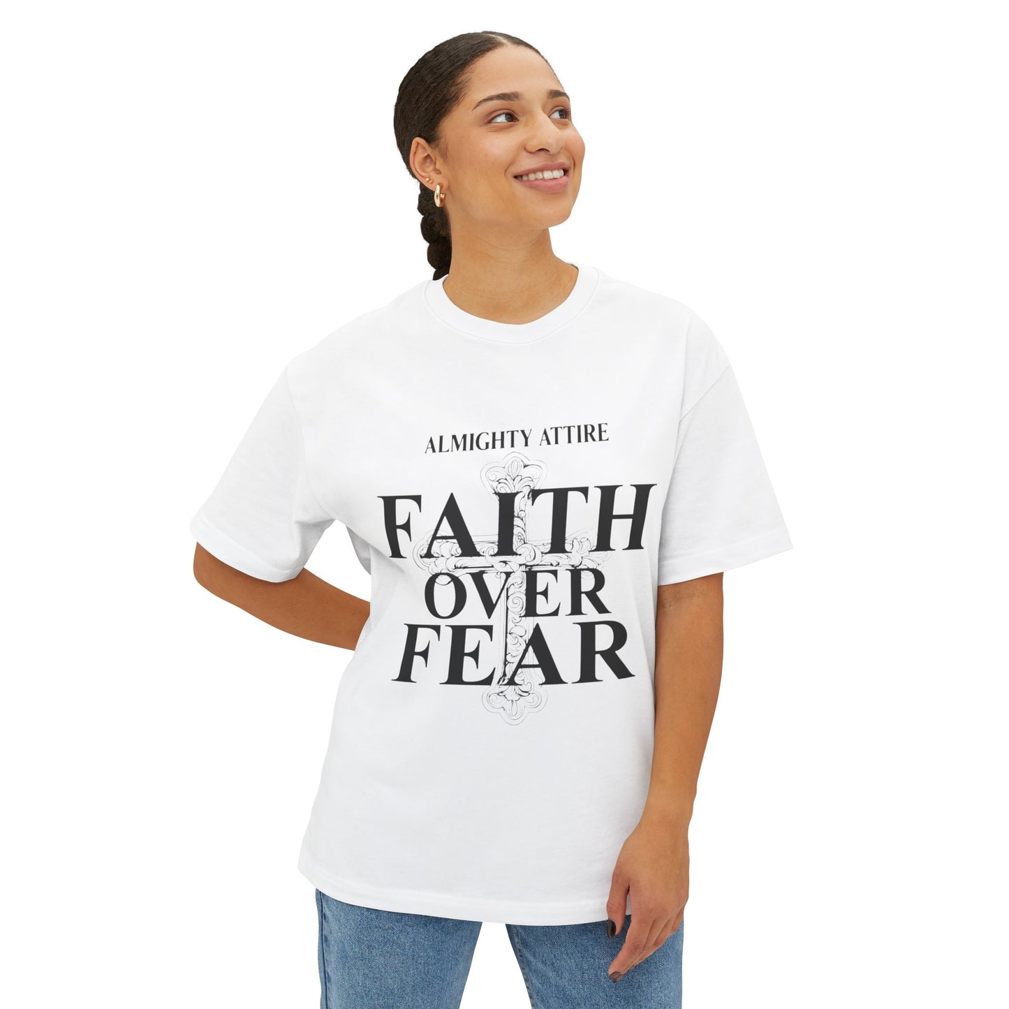 Almighty Attire Faith Over Fear T-Shirt – Bold Cross Inspirational Tee